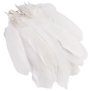 Бели пера за украса на 100 бр. бели пера от Гъска плавателни съдове за парти шапка занаяти сватбена украса 15-22 см