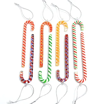 Висящи ръчно изработени от стъкло Коледа бонбони тръстика висулка цветни сладък бастун декорация на подаръци, Коледна елха декор на аксесоари