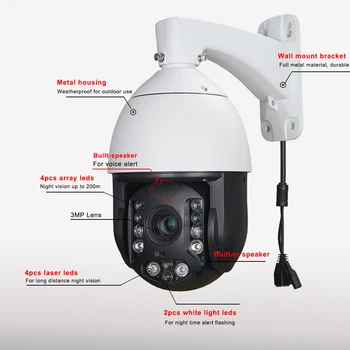 Външна 2-мегапикселова PTZ камера, Auto Tracking ZOOM 30X Person Detect Humanoid Recognition H. 265 IP камера IR200M Audio Flash Alert ONVIF