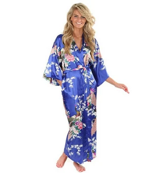 Гореща разпродажба синьо женски коприна район халати рокля кимоно юката китайските жени секси бельо плюс пижама размер S M L XL XXL XXXL A-046