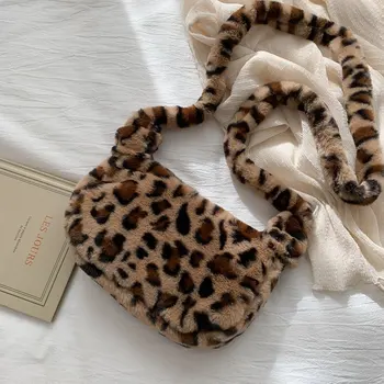 Дамски плюшен чанта мека изкуствена кожа Leopard-Print Zebra Pattern дамска чанта корейски дами партия ежедневна чанта животни чанти за рамо
