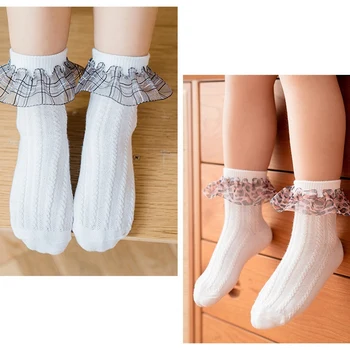 Детски чорапи Мрежести Момиче Принцеса дантелени чорапи Леопард Дантела Студентски Mid Tube