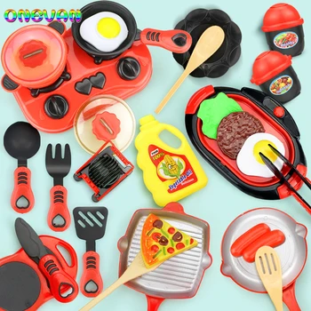 Децата миниатюрни кухненски играчки набор от момиче момчета се преструват игра симулация на храна, прибори гърне тенджера за готвене играят къща играчка, подарък за деца