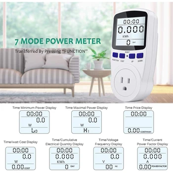 Електромера ac адаптер цифров Ваттметр Eu Energy Meter Watt Monitor диаграма на разходите на електроенергия за контакт US Plug Power Анализатор