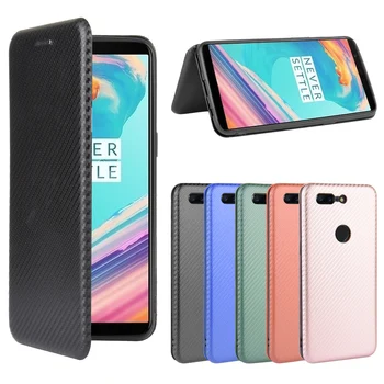 За OnePlus 5T 5 T 1+5T Case Carbon Fiber Leather Flip Case For One Plus 5 1+5 Business Magnetic Портфейла Card Slot Slim Cover