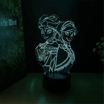 Замразени 3D LED Night Light USB 7 Color Change Illusion настолна лампа Disney, Cartoon Elsa 3D Visual Lamp Home Decor лампа празничен подарък