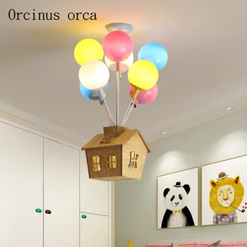 Карикатура творчески цвят горещ балон, висящ лампа момче момиче спалня, детска стая, лампа с модерен led къща окачен лампа