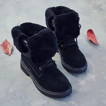 Клин обувки естествена кожа, обувки за ски жена зимни ботуши 2020 зима Дамски обувки прасе Сплит дамски обувки на платформа NW4121