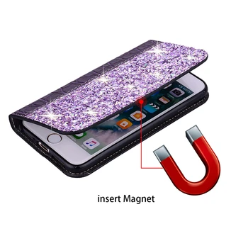 Кожен калъф Huawei Y6 У 7 Y9 Prime Y6S 2018 2019 Glitter Magnet Flip Book Case Cover on за Huawei Y 6 7 9 Prime 2018 2019