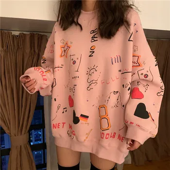 Корейската версия на новата мода сладък модел Harajuku пуловер градинска размер на пънк дрехи скок топ спортен костюм ins