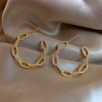 Корейската мода нови прости златни обеци обръч от неръждаема стомана за жени хипоалергенни обеци изявление хип-хоп бижута подарък