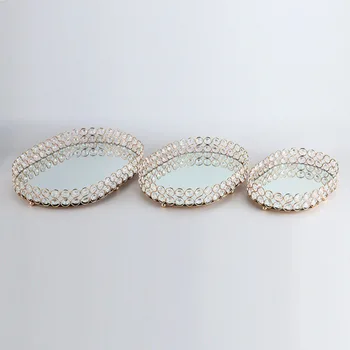 Кристал Crystal Скъпоценен Камък Диамант Овално Огледало Стъкло Златна Свещ Плоча Декоративен Поднос