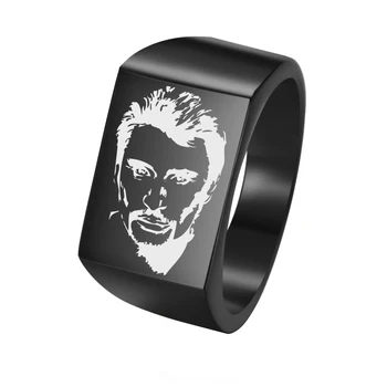 Лазерно гравиране на Johnny Hallyday Photo Ring Пънк Stainless Steel мъжки печатни пръстен за спомен SL-101