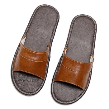 Летни домашни чехли отношение против хлъзгане, дамски домашни чехли от естествена кожа, мъжки ежедневни удобни домашни обувки