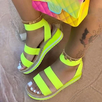 Летни сандали дамски клинове платформа за дами конопляная дамски обувки бонбони цвят на случайни момичета приплъзване на колан на кръста на момичето плюс размер 2020