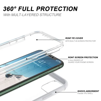 Луксозен прозрачен прозрачен калъф за iphone 11 Pro Max Case Full body Protextion устойчив на удари калъф с защитно фолио на екрана Fundas Capa