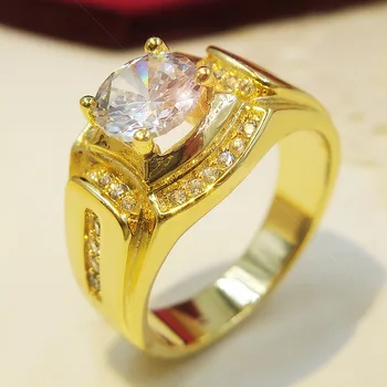 Луксозни златни тонове мъжки пръстени с 1 карата прозрачен цирконии размер на 7-12