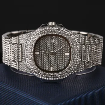 Луксозни мъжки часовник & колие & Braclete & пръстен Combo набор от Ice Out кубински Crystal Маями огърлица верига хип-хоп бижута за мъже