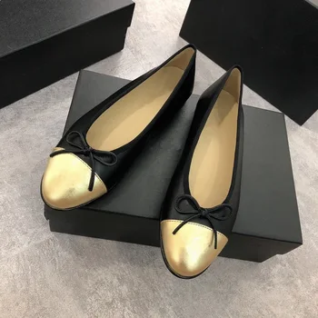 Лък крака балет апартаменти обувки жена балерина обувки от естествена кожа Zapatos De Mujer Zapatos de bailarina Коледен подарък