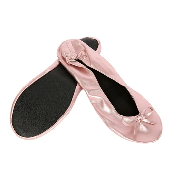 Метален розов лаптоп сгънете балерина плоски обувки свиване сгъваем балет, след като партията на обувки за младоженци на сватба полза