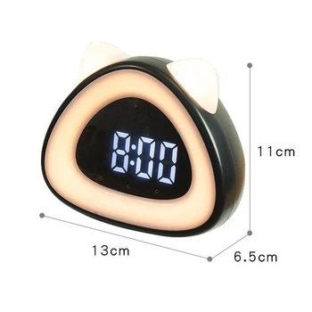Многофункционални Електронни Часовници Сладка Котка Ear Shape Digital Display Night Light Alarm Clock Следи Температурата