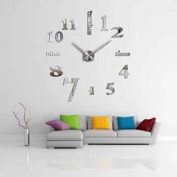Модерен дизайн, 3D стенни часовници сам огледало на стената етикети часовници номер 7 с разтегателен диван фон акрил за декорация на дома кварцов часовник