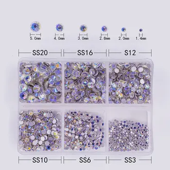 Нов 1 кутия 1688шт мулти-размер на стъклото 3D маникюр кристали САМ блестящи Кристали, скъпоценни камъни 1.4 мм-5.0 мм Чар камъни маникюр декорации