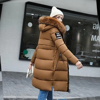 нов голям кожа зимно палто удебелена парк жени тънък дълъг зимен пуховик памучни палто плюс размер S-3XL парк пуховик жени