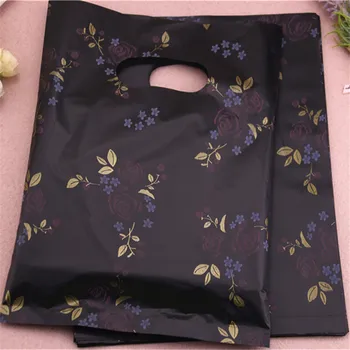 Нов дизайн на Едро 100 бр./лот 20*25 см черен луксозен Реколта търговски найлонови торбички сувенири, бутик за опаковане на подаръци