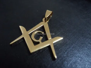 Нов мъжки масонски емблема колие с висулка бижута от неръждаема стомана, злато