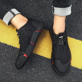 Нова марка на високо качество на всички черни мъжки кожени ежедневни обувки Мода дишащи обувки мода апартамент голям плюс размер на 459