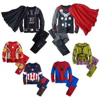 Нова пижама комплект Детски дрехи памук карикатура на Хълк супергерой Железният Човек костюм момичета Капитан Америка децата пижами момчета