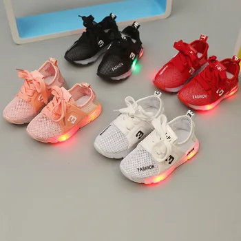 Нови детски led обувки, ежедневни спортни маратонки дишащи меш маратонки детска светещ обувки момчета момичета детски маратонки нескользящие