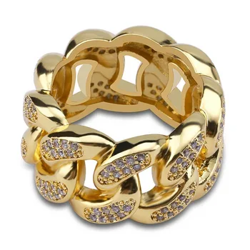 Нови мъжки модни пръстени златни цвят на високо качество на блинг Блинг Ice Out AAA CZ хип-хоп, пънк пръстен на кубинското брънка на веригата