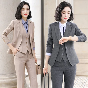 Офис дами работно облекло жени, Жени с високо качество брючные костюми комплект OL брючные костюми официално женски сако сако, жилетка, панталони 3 бр.