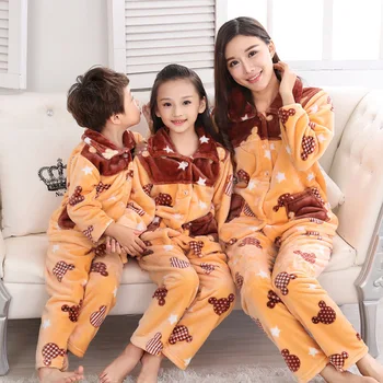 Пижами, детски пижами, комплекти топли фланелен пижами за Есен-Зима фланела пижами семейство дрехи луксозни домашно облекло за почивка
