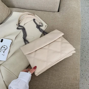 Плътен цвят кожа на рамото чанта 2019 нови дамски верига чанти мода ежедневни пазарска чанта многослоен плик чанта