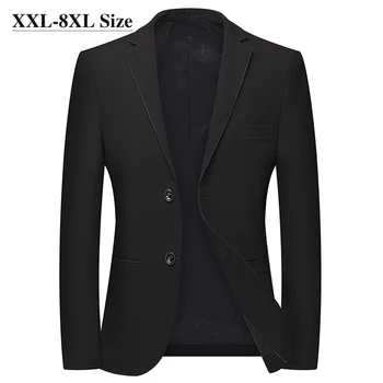 Плюс размер 6XL 7XL 8XL Марка мъжки ежедневни бизнес блейзър яке високо качество на офис вечерна рокля чисто черна козина мъжки