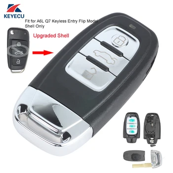Подмяна на KEYECU обновен Smart Remote Key Shell Case Fob 3 Button за Audi A6L Q7 & Keyless-go Model Flip