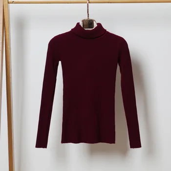 Поло с дълги ръкави вязаный пуловер женски плътен цвят прост стил Недекорированный еластичен спускане пуловер жените Пролет 2020