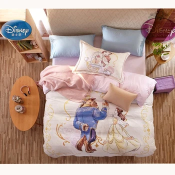 Принцеса красавицата и Звярът 3D печатни сметана комплект постелки за момичета, деца Рожден Ден, памук чаршаф калъфка
