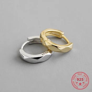 Реални обици сребро S925 геометрия INS проста решетка малки обеци двоен обръч корейски Златна обица бижута подарък