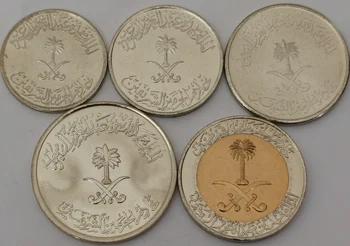 Саудитска Арабия 5-100 Харала Пълен Комплект 5 Броя На Истински Монети Истинска Оригиналната Монета