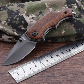 Сив цвят 5CR15MOV острието ножове ключодържател мини джобен сгъваем ловен нож тактически ножове за оцеляване дървена дръжка ръчни инструменти