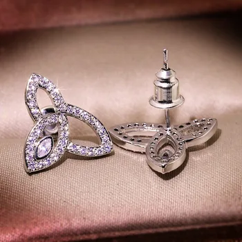 Сладък лък Diamond Stud обеци оригинални бижута 925 сребро Годеж Сватбени обици за жени сватбен подарък на партията