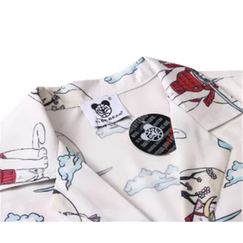 Смешно Котка Пълен Печатни Аниме Ризи Лятото С Къс Ръкав Хавайски Плаж Градинска Хип-Хоп Свободна Двойка Корейската Мода Ризи