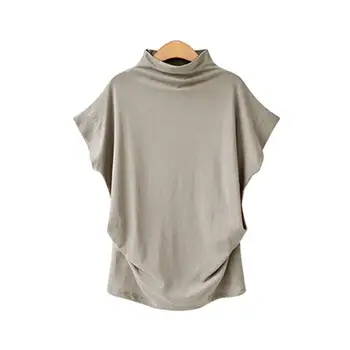 Тениска Дамски Batwing ръкав ризи топ твърди висока врата лято Tee върховете женски плюс размер S-6XL ежедневни ризи WS7622V