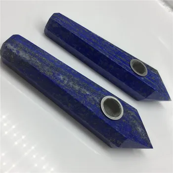 Търговия на едро с естествен Кристален камък лазурит магическа пръчка за пушачи тръба на цигарената тръба лечение с метален филтър
