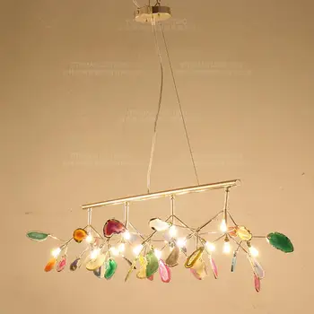 Френската държава е естествен ахат листа полилей кръгъл медальон светлина творчески глобус цветен полилей осветление за кухня, фоайе