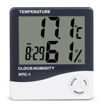 Цифров номер на LCD термометър Електронен влага температури влагомер метеорологичната станция вътрешен будилник HTC-1